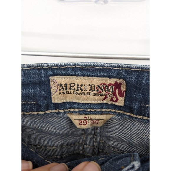 Mek Denim Slim Boot Jeans Women 29x36 Blue Stretch Dark Wash Embroidered Western - Picture 5 of 11